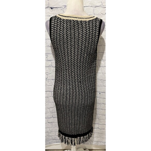Romeo & Juliet Couture Knit Fringe Tank Dress Black Cream Size Large - Picture 5 of 8